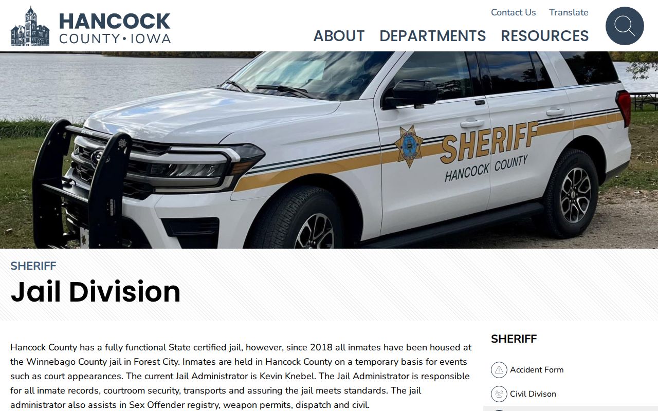 Hancock County Jail Division booking-record and roster gateway