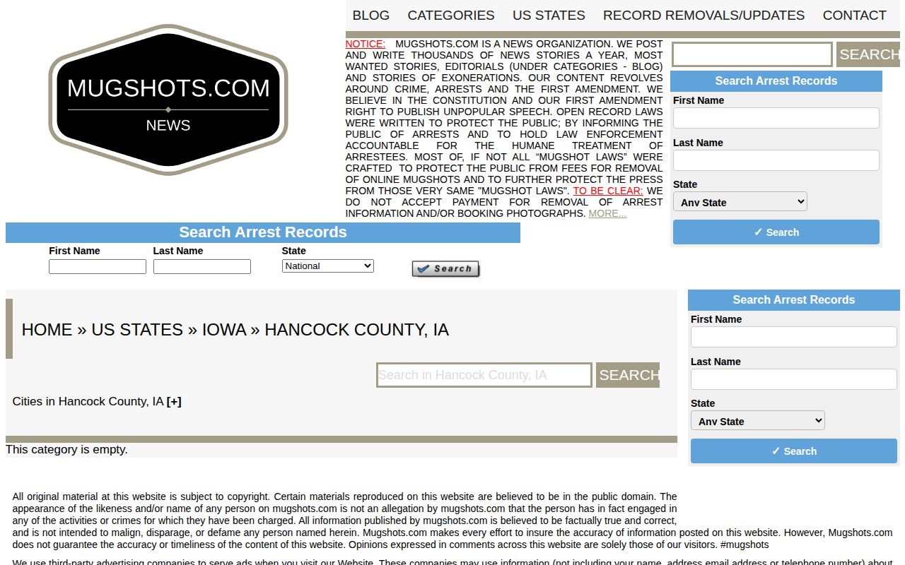 Unofficial Hancock County mugshot directory search interface