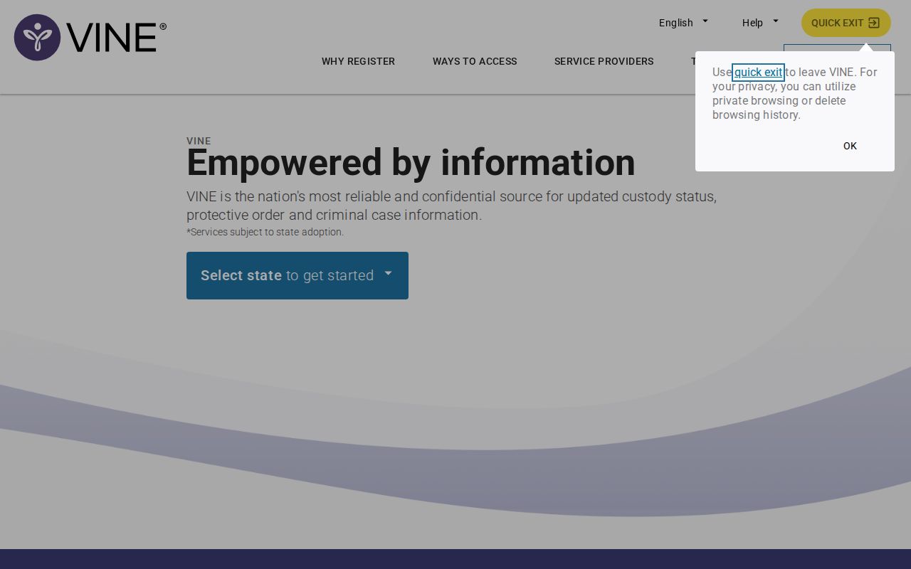 IowaVINE Hancock County custody notification search interface